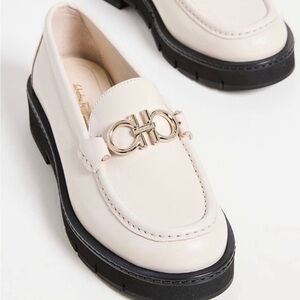 Salvatore Ferragamo cream lug loafers